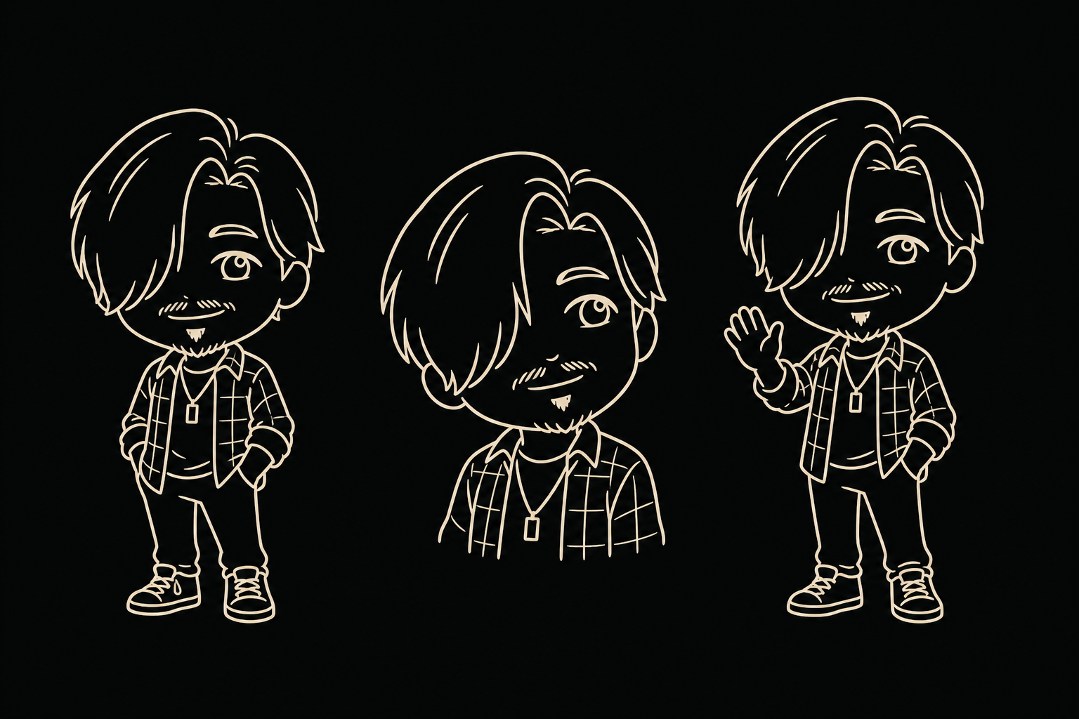 Caricatura chibi de Felipe con las manos en los bolsillos
